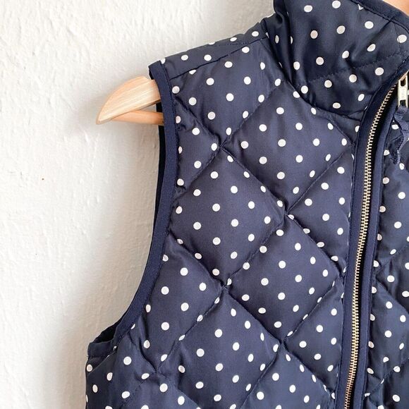 J. Crew Polka Dot Navy White Quilted Puffer Full Zip Down Vest Women’s XS - Picture 3 of 10